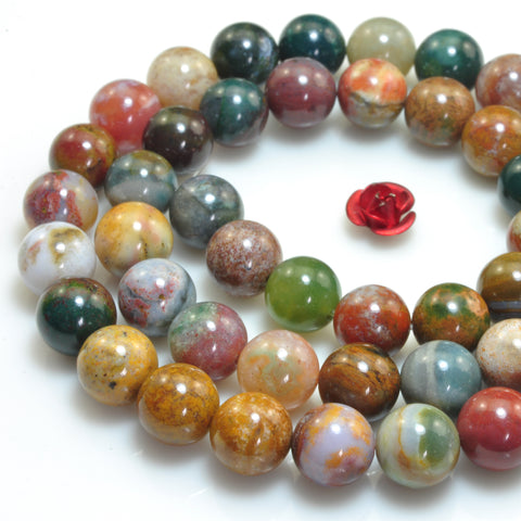 YesBeads Natural Ocean Agate smooth round beads rainbow gemstone 8mm 15"