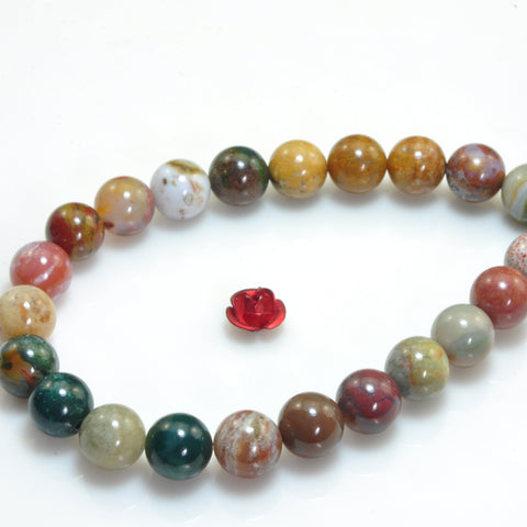 YesBeads Natural Ocean Agate smooth round beads rainbow gemstone 8mm 15"