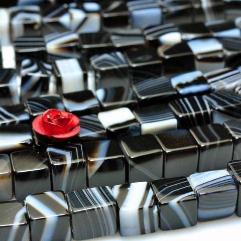 Natural Black Banded Agate smooth square cube beads loose gemtone wholesale jewelry making bracelet diy stuff
