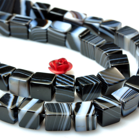Natural Black Banded Agate smooth square cube beads loose gemtone wholesale jewelry making bracelet diy stuff