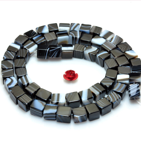 Natural Black Banded Agate smooth square cube beads loose gemtone wholesale jewelry making bracelet diy stuff
