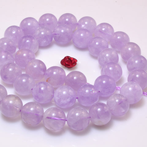 YesBeads Natural Lavender Purle Jade A grade smooth round beads gemstone wholesale 15"