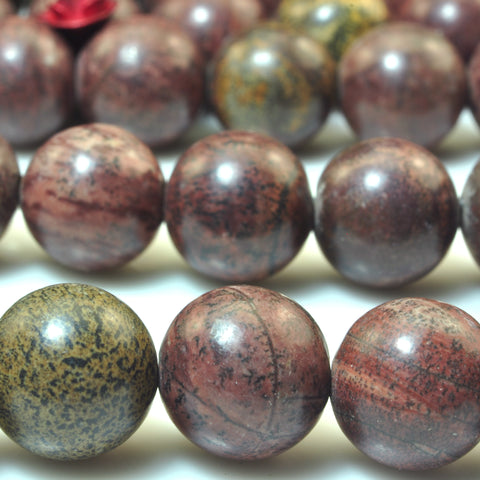 YesBeads Natural Artistic Jasper smooth round beads red grass flower gemstone wholesale jewelry making