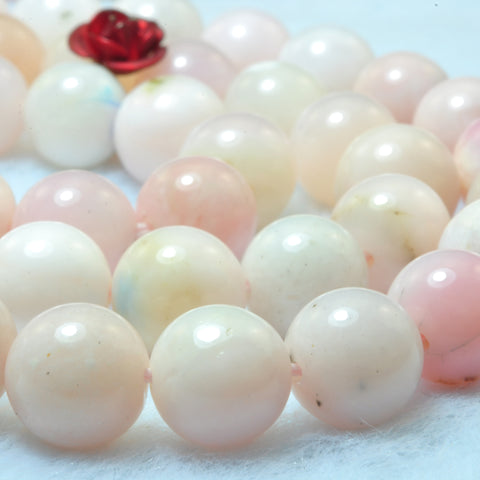 YesBeads Natural Pink Opal gemstone smooth round loose beads wholesale jewelry making 8mm 15"