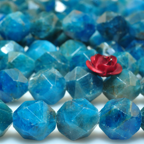 YesBeads Natural Blue Apatite gemstone star cut faceted nugget beads 8mm 15"