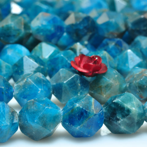 YesBeads Natural Blue Apatite gemstone star cut faceted nugget beads 8mm 15"