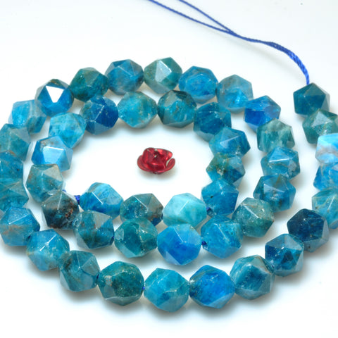 YesBeads Natural Blue Apatite gemstone star cut faceted nugget beads 8mm 15"
