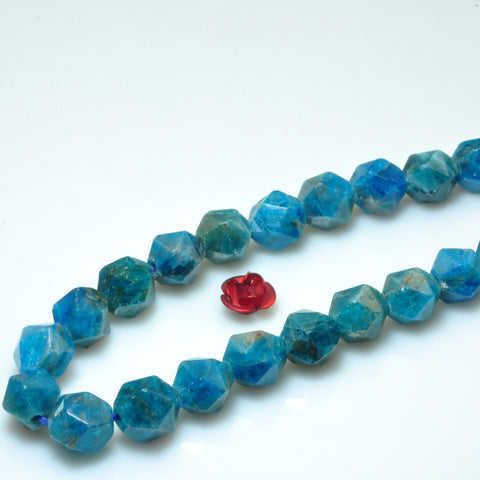 YesBeads Natural Blue Apatite gemstone star cut faceted nugget beads 8mm 15"