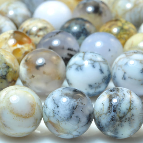 YesBeads Natural Black Moss Opal smooth round beads gemstone wholesale jewelry 15"