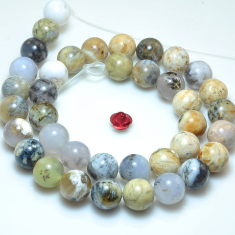 YesBeads Natural Black Moss Opal smooth round beads gemstone wholesale jewelry 15"