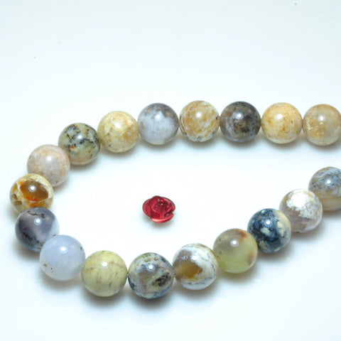 YesBeads Natural Black Moss Opal smooth round beads gemstone wholesale jewelry 15"