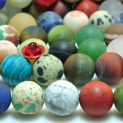 YesBeads Mixed jasper natural multicolor mix gemstone matte round beads 15"