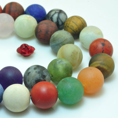 YesBeads Mixed jasper natural multicolor mix gemstone matte round beads 15"