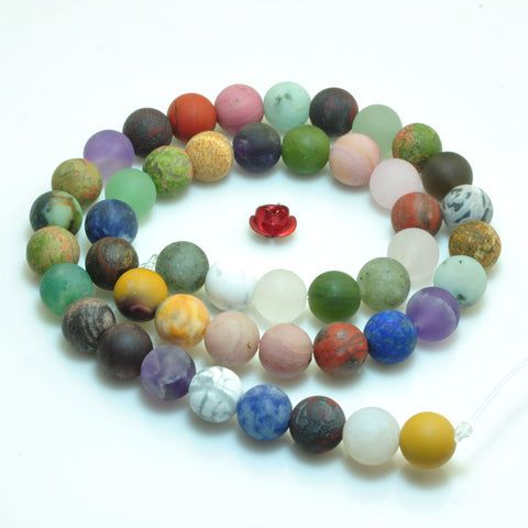 YesBeads Mixed jasper natural multicolor mix gemstone matte round beads 15"
