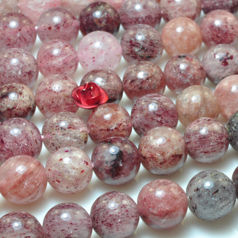 YesBeads Natural strawberry quartz smooth round loose beads lepidocrocite quartz gemstone wholesale jewelry making 6mm-10mm 15"