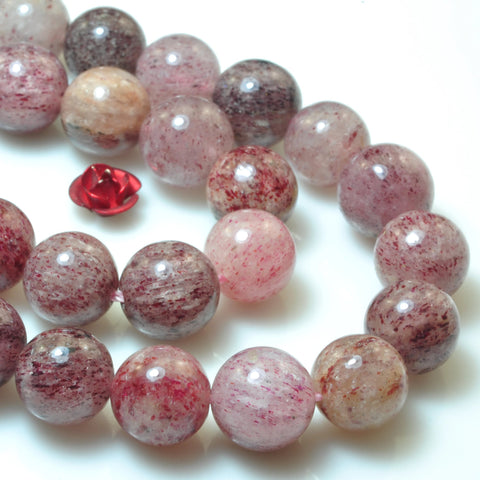 YesBeads Natural strawberry quartz smooth round loose beads lepidocrocite quartz gemstone wholesale jewelry making 6mm-10mm 15"