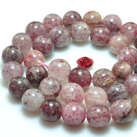 YesBeads Natural strawberry quartz smooth round loose beads lepidocrocite quartz gemstone wholesale jewelry making 6mm-10mm 15"