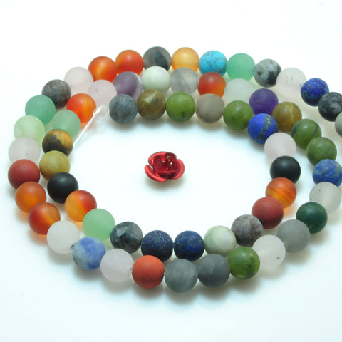 YesBeads Mixed jasper natural multicolor mix gemstone matte round beads 15"