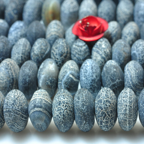 YesBeads black frosted crackle Agate matte loose rondelle beads wholesale gems 15''