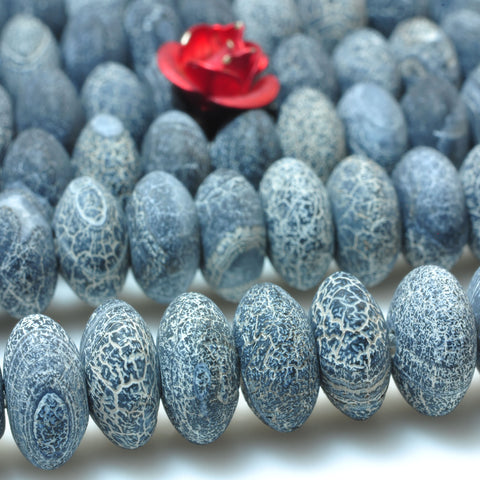 YesBeads black frosted crackle Agate matte loose rondelle beads wholesale gems 15''