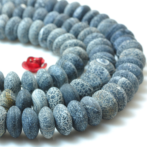 YesBeads black frosted crackle Agate matte loose rondelle beads wholesale gems 15''