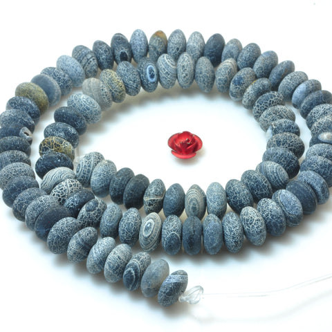 YesBeads black frosted crackle Agate matte loose rondelle beads wholesale gems 15''
