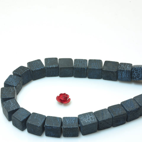 YesBeads Black Fire Agate crackle frosted matte square cube beads wholesale gemstone jewelry 15"