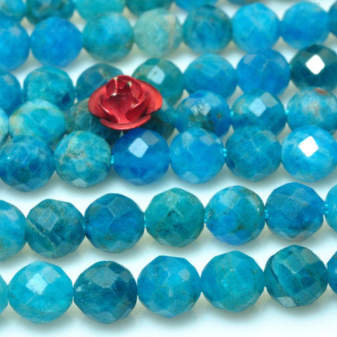 YesBeads natural blue Apatite faceted round loose beads wholesale gemstone 6mm 15"