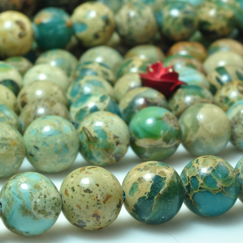 Imperial Jasper smooth round loose beads blue sea sediment gemstone wholesale jewelry making 8mm 15"