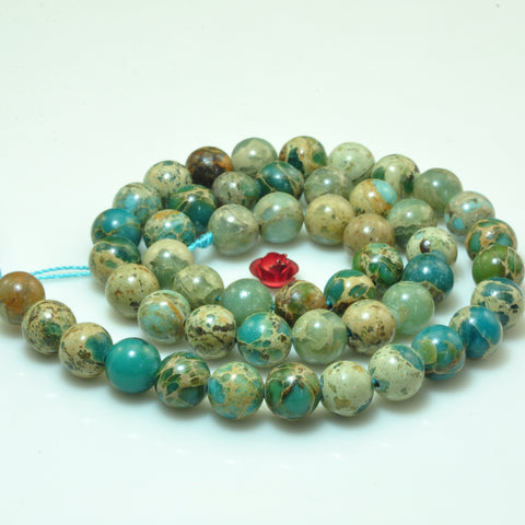 Imperial Jasper smooth round loose beads blue sea sediment gemstone wholesale jewelry making 8mm 15"