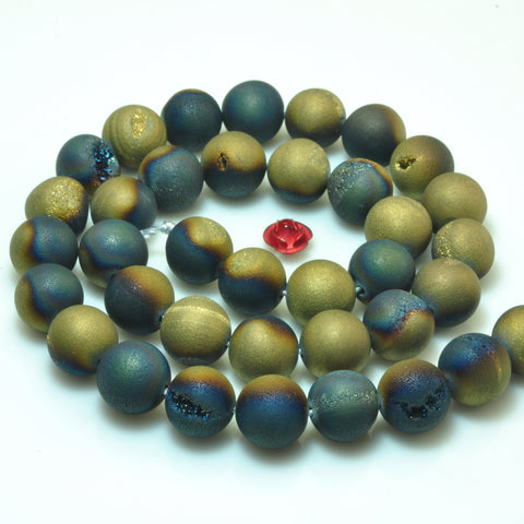 YesBeads Druzy Agate titanium coated black gold agate matte round beads gemstone 15"