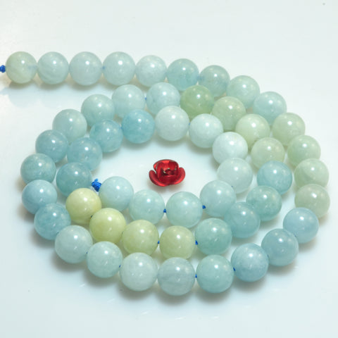 YesBeads Natural Aquamarine gemstone smooth round beads wholesale jewelry supplies 15"