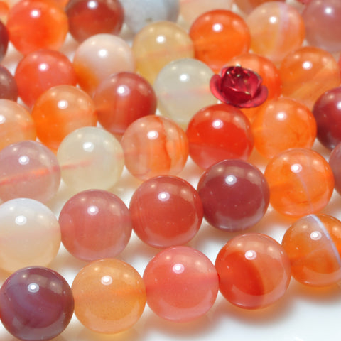 YesBeads Natural African Red Banded Agate smooth round beads gemstone wholesale jewelry making 15"