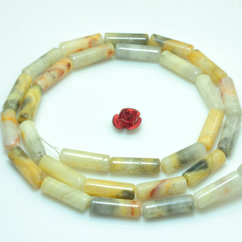 YesBeads Natural Crazy Lace Agate Mexican yellow gemsotne smooth tube beads 4x13mm 15"