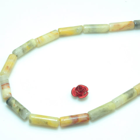 YesBeads Natural Crazy Lace Agate Mexican yellow gemsotne smooth tube beads 4x13mm 15"