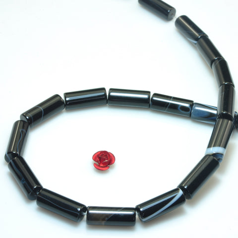 YesBeads Black Banded Agate smooth tube beads gemstone 6x16mm 15"