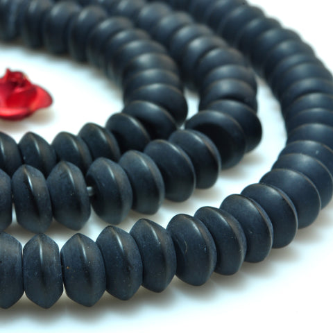 YesBeads Black Onyx matte rondelle disc beads gemstone wholesale jewelry 15"