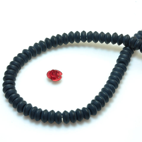 YesBeads Black Onyx matte rondelle disc beads gemstone wholesale jewelry 15"