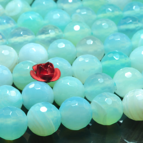 YesBeads Blue Banded Agate aqua faceted round loose beads gemstone 6-12mm 15"