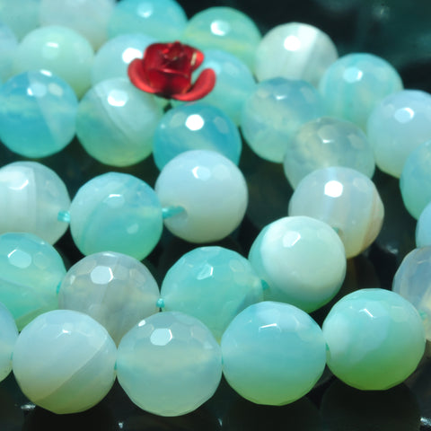 YesBeads Blue Banded Agate aqua faceted round loose beads gemstone 6-12mm 15"