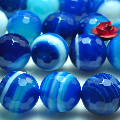 YesBeads Blue Banded Agate faceted round loose beads gemstone 10mm 15"