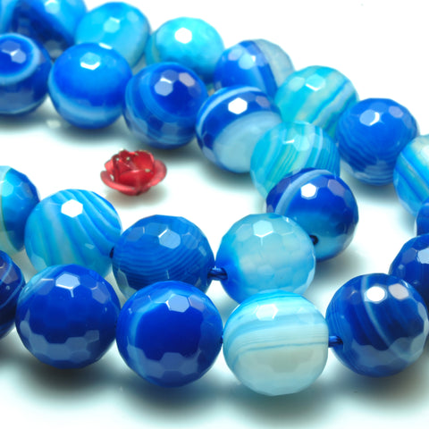 YesBeads Blue Banded Agate faceted round loose beads gemstone 10mm 15"