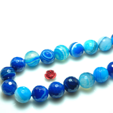YesBeads Blue Banded Agate faceted round loose beads gemstone 10mm 15"