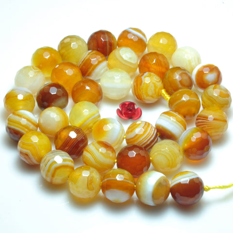 YesBeads Rainbow Banded Agate faceted round loose beads gemstone 10mm 15"