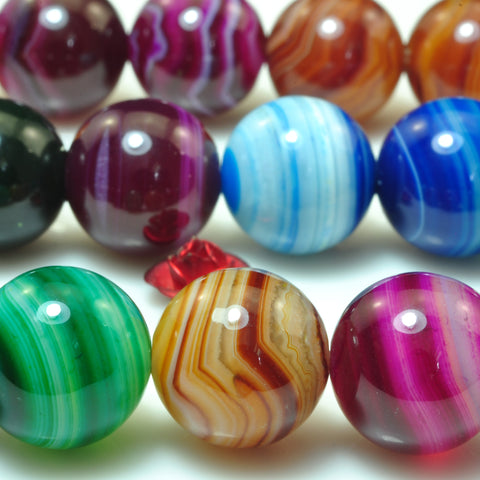 YesBeads Rainbow Banded Agate mix color gemstone smooth round beads wholesale 15"