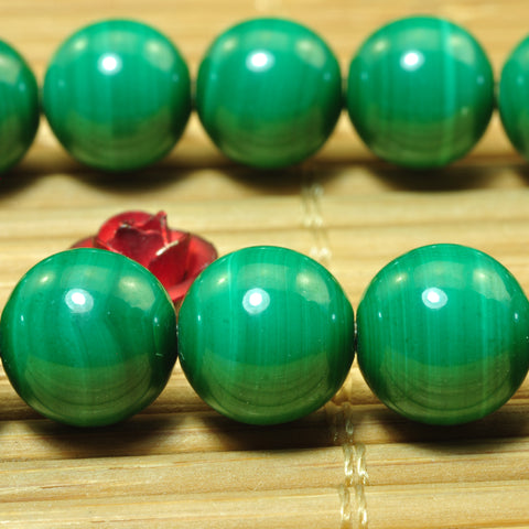 YesBeads Natural Green Malachite smooth round beads gemstone wholesale jewelry 15"