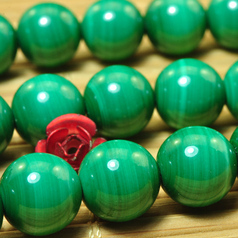 YesBeads Natural Green Malachite smooth round beads gemstone wholesale jewelry 15"