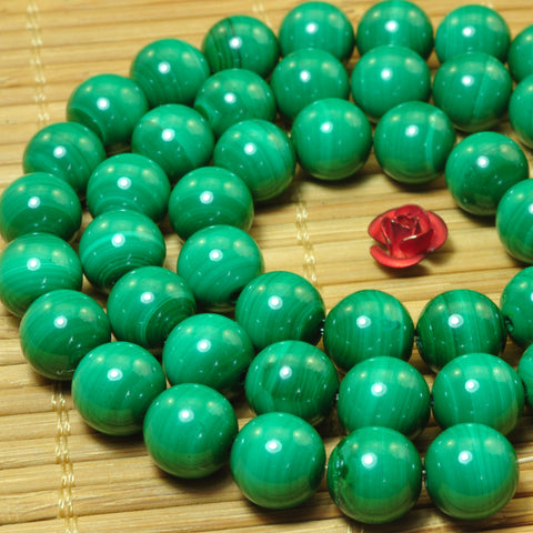 YesBeads Natural Green Malachite smooth round beads gemstone wholesale jewelry 15"