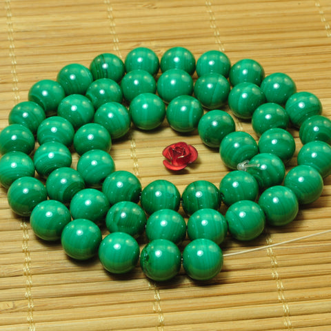YesBeads Natural Green Malachite smooth round beads gemstone wholesale jewelry 15"