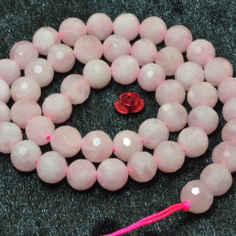 YesBeads natural Madagascar Rose Quartz faceted round loose beads gemstone wholesale jewelry making supplies 15"